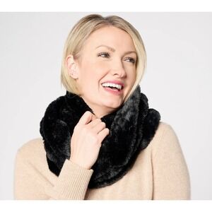 Sprigs Faux Rex Rabbit Ruffle Fur Scarf Black